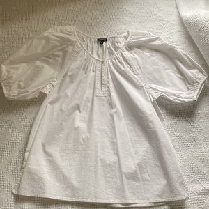 Talbots White Poplin Puff Balloon Sleeve Keyhole Front Cotton/Spandex Blouse S